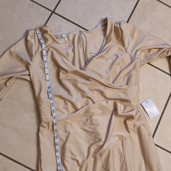 NWOT Cynthia & Sahar Long Sleeve Dress Champagne Ivory Stretch Satin Size XL - Picture 9 of 14
